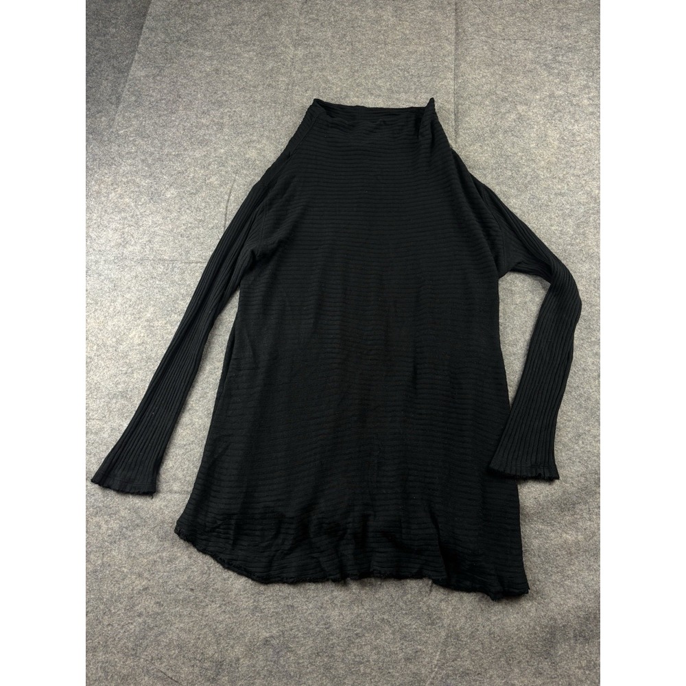 Free People We the Free Ribbed Top Women's S Black Open Back Mock Neck Boho Chic